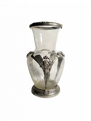 Vase in glass and sculpted pewter, 1910s