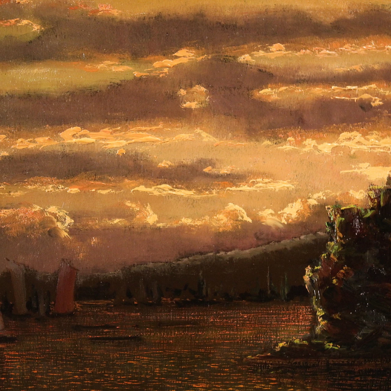 Attribuito ad A. Pessina, paesaggio lacustre, olio su tavola, 1927 7