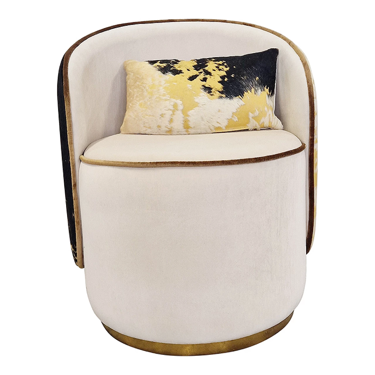 Tub armchair in white velvet and ponyskin back, 1980s 1
