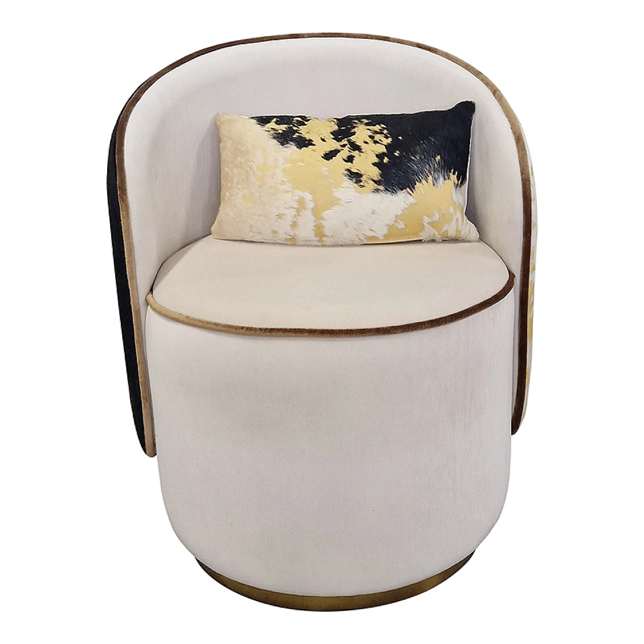 Tub armchair in white velvet and ponyskin back, 1980s 2
