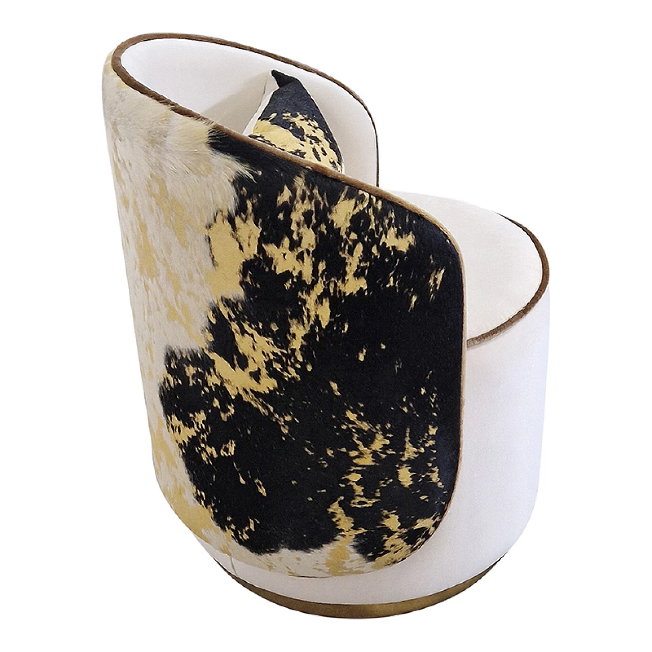 Tub armchair in white velvet and ponyskin back, 1980s 3