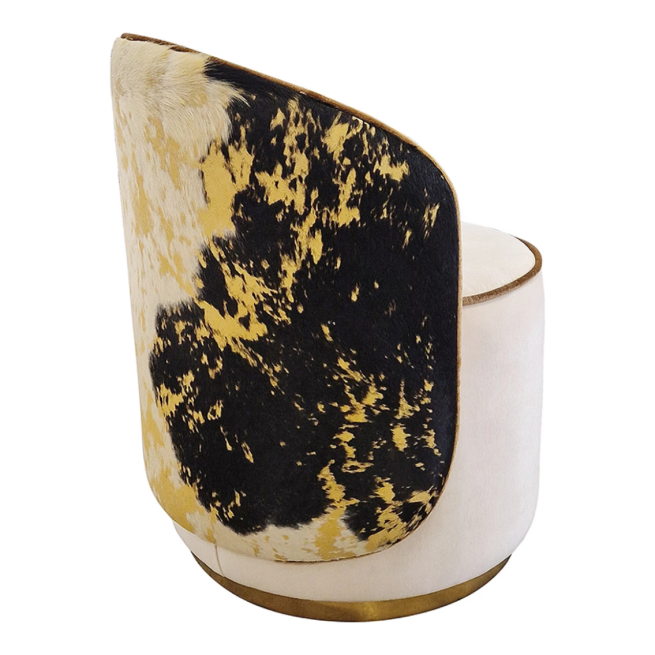 Tub armchair in white velvet and ponyskin back, 1980s 4