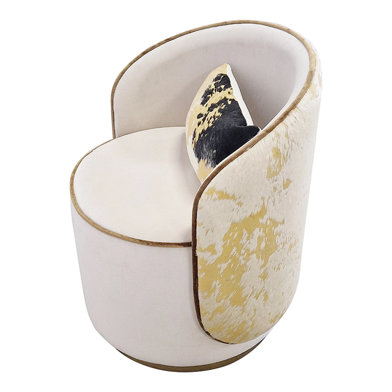 Tub armchair in white velvet and ponyskin back, 1980s 6