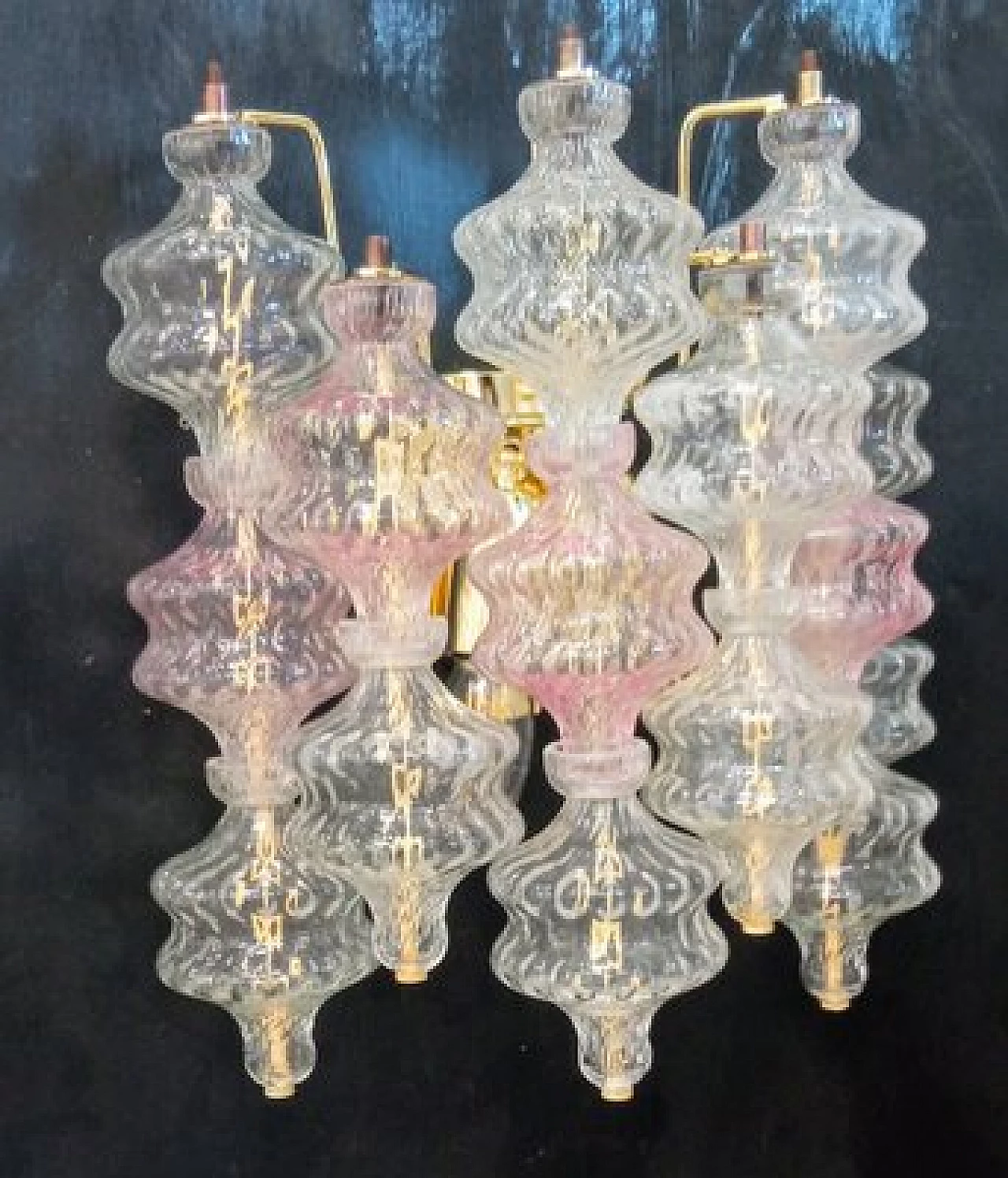 Pair of transparent and amethyst glass wall lights by VeArt, 1970s 1
