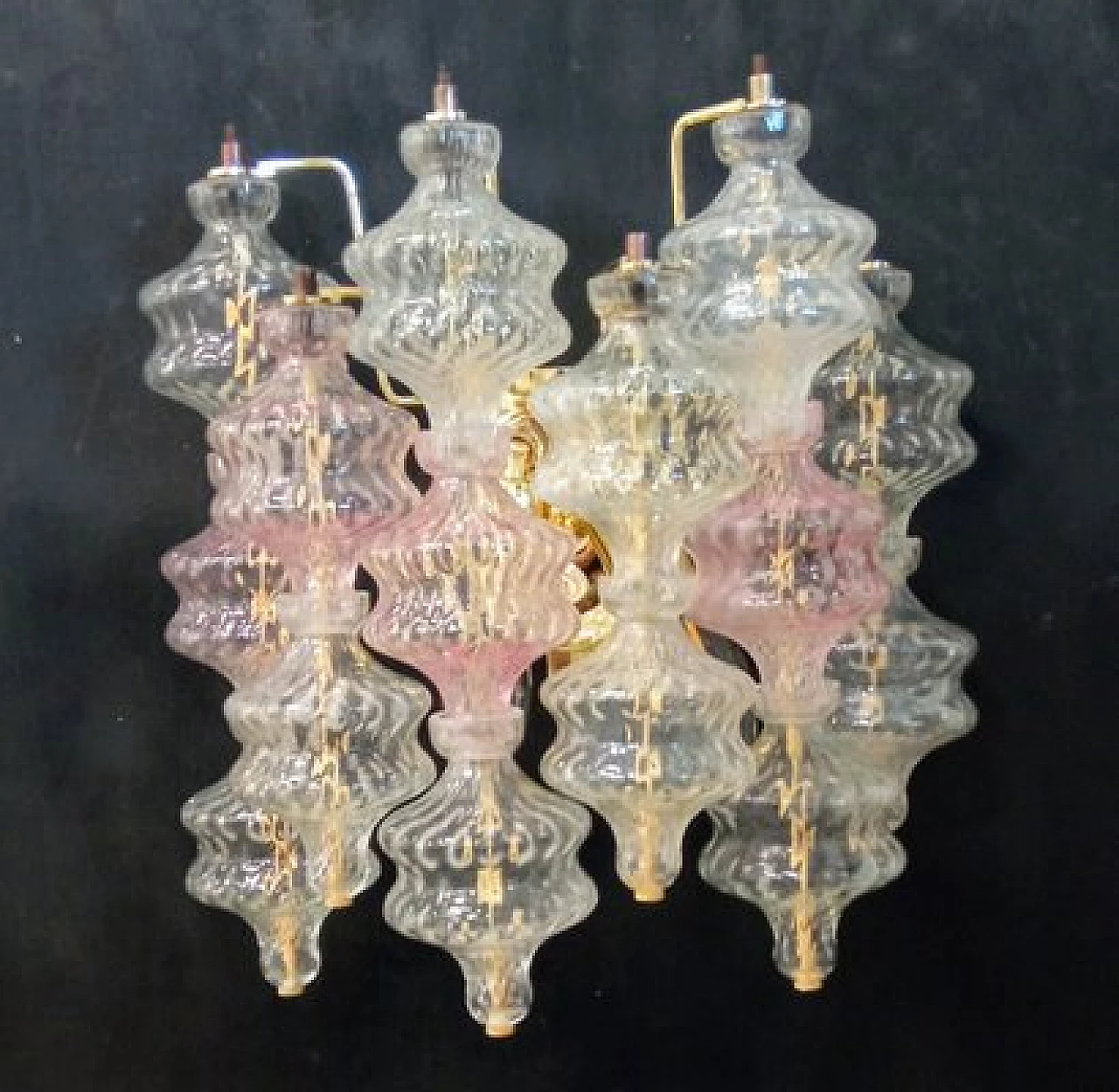 Pair of transparent and amethyst glass wall lights by VeArt, 1970s 3