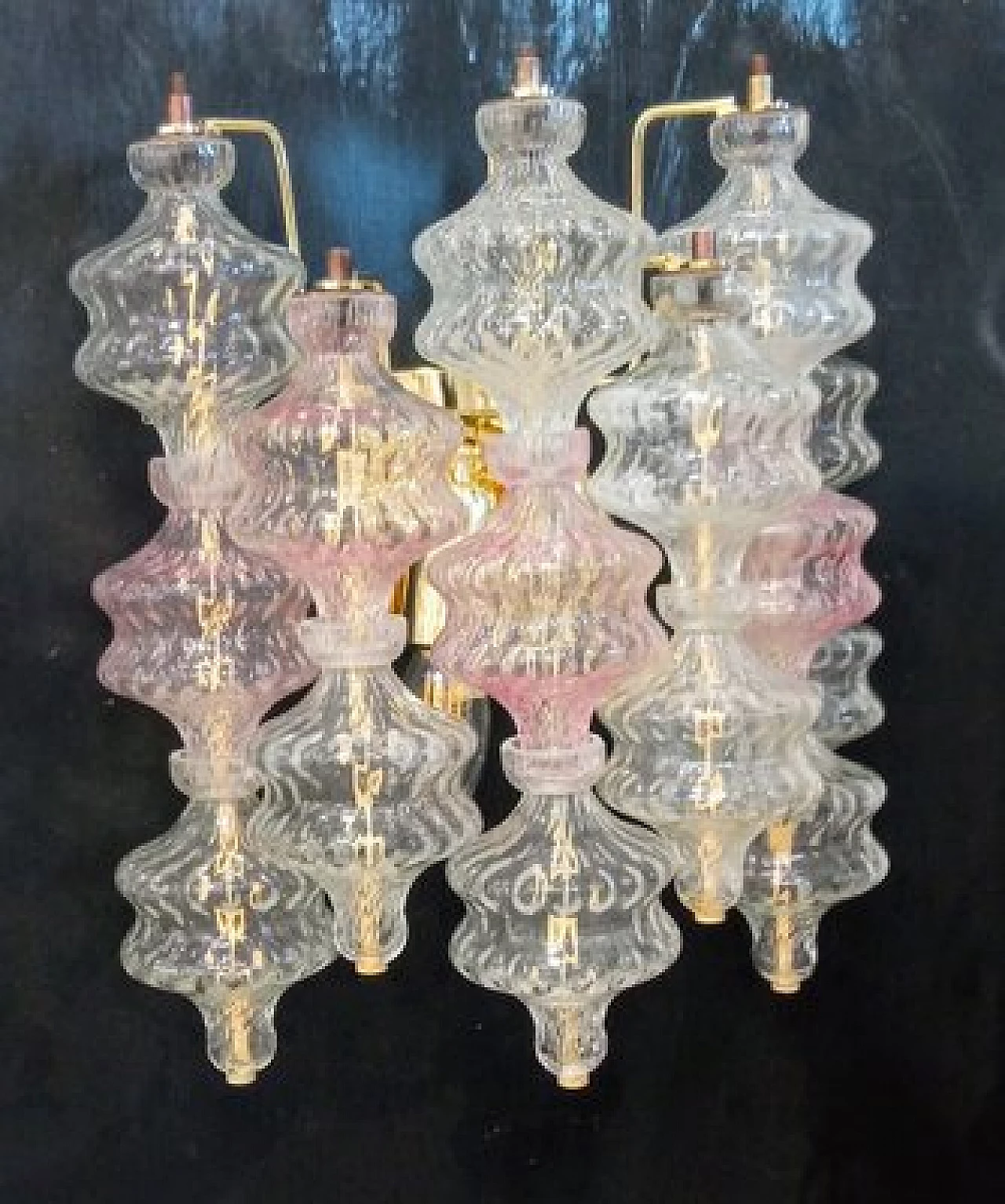 Pair of transparent and amethyst glass wall lights by VeArt, 1970s 5
