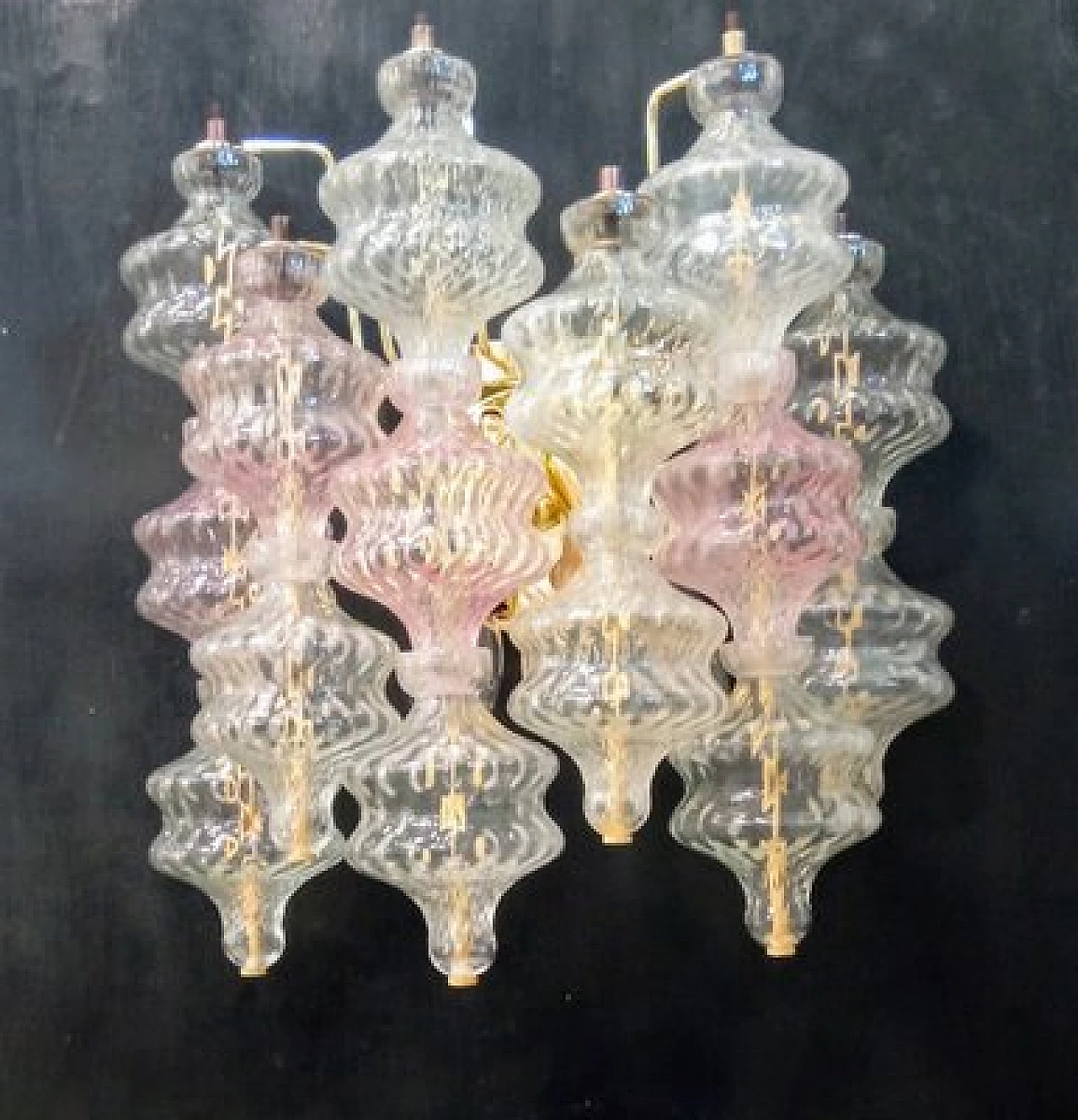 Pair of transparent and amethyst glass wall lights by VeArt, 1970s 6