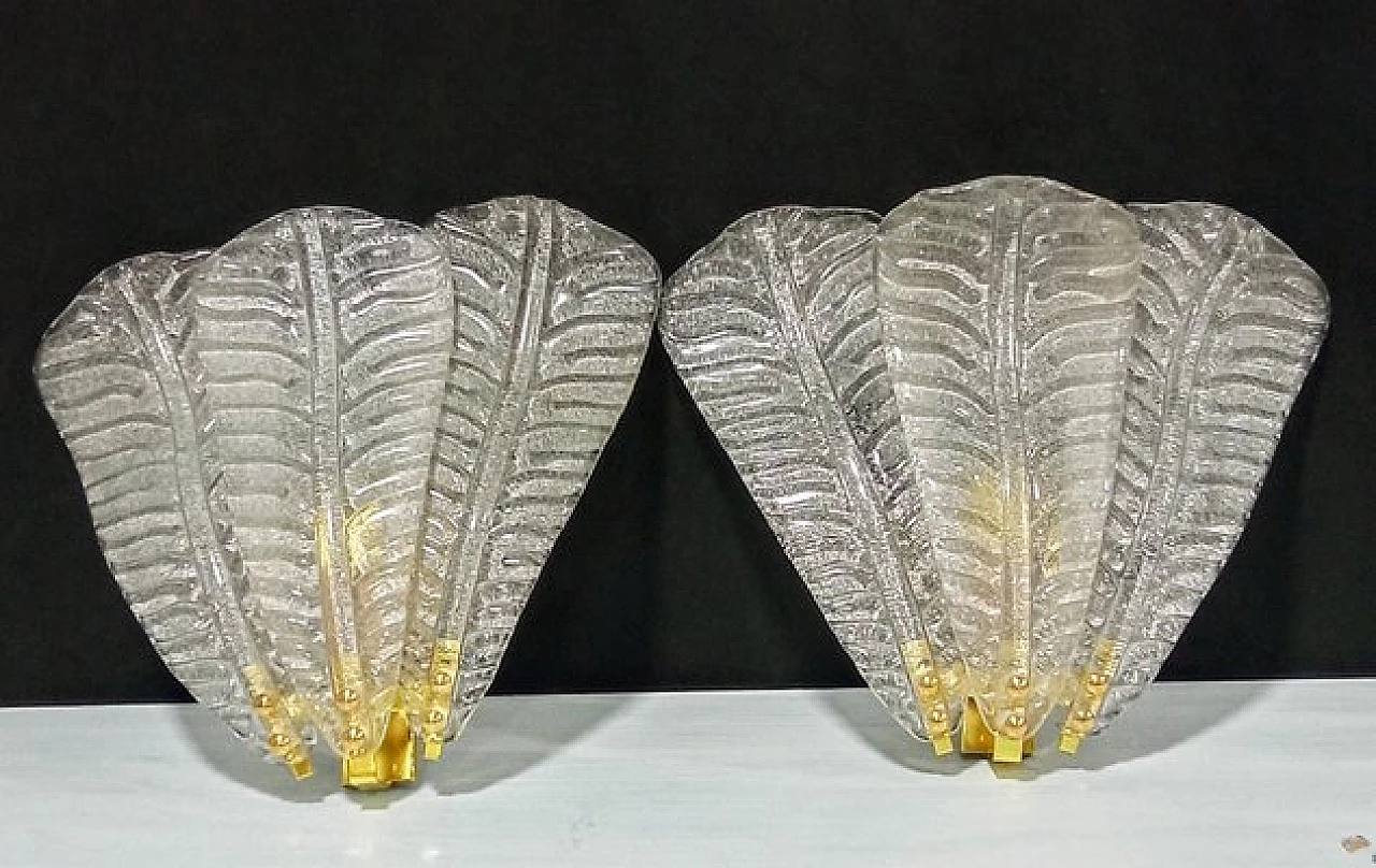 Coppia di applique in vetro di Murano e metallo, anni '80 1
