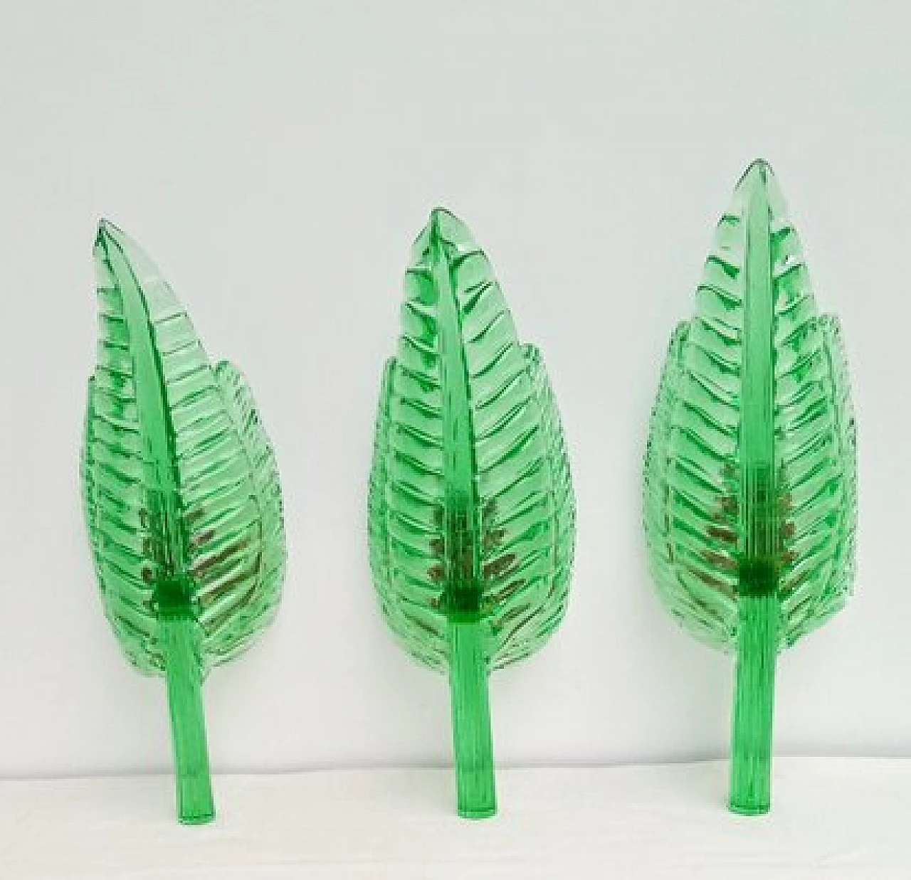 3 Applique foglia in vetro verde di Barovier & Toso, anni '50 1