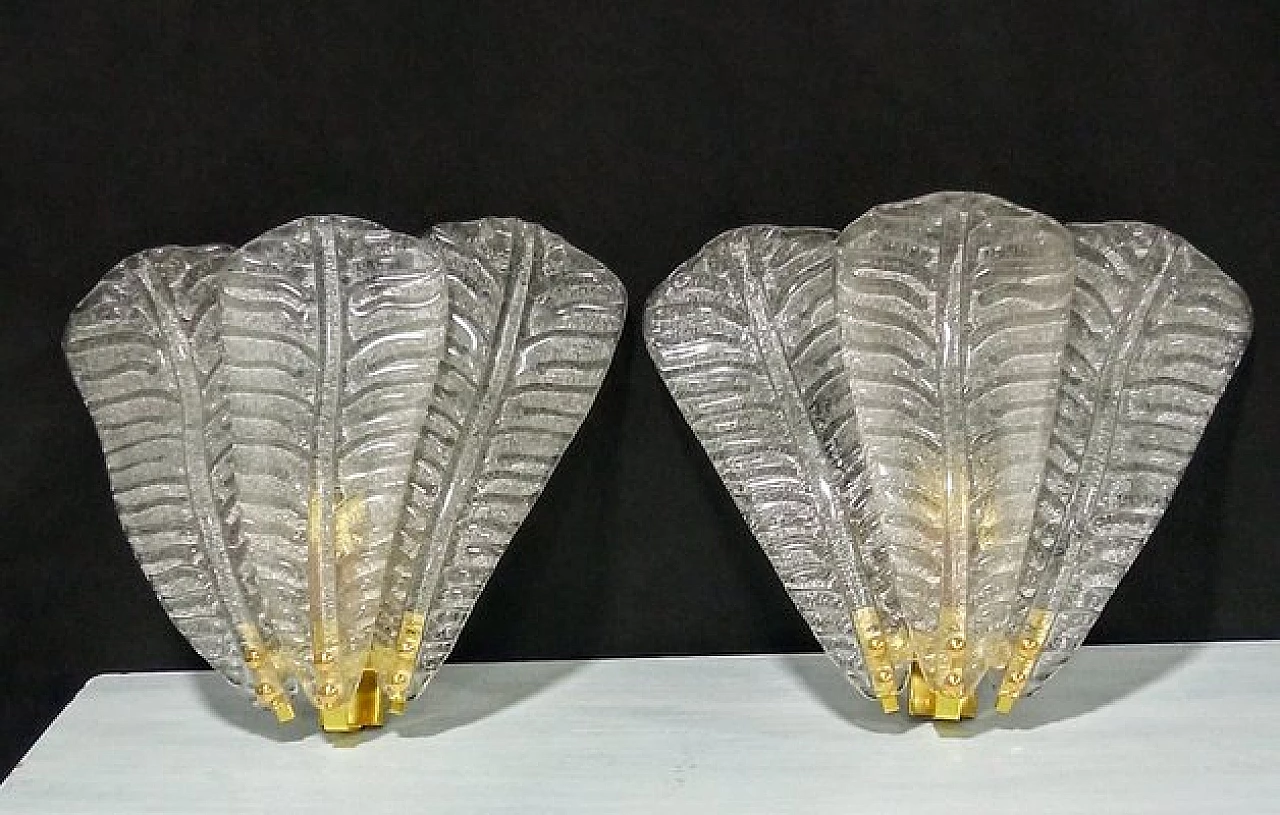 Coppia di applique in vetro di Murano e metallo, anni '80 2