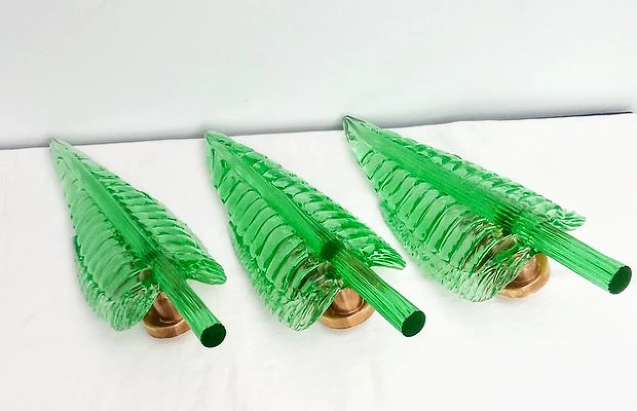 3 Leaf wall lights in green glass by Barovier & Toso, 1950s 3
