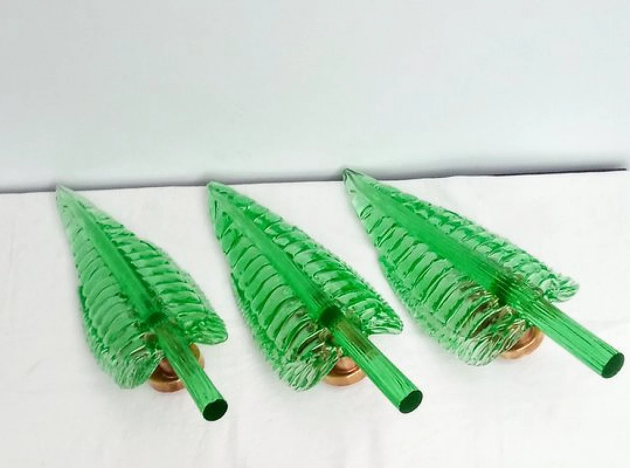 3 Applique foglia in vetro verde di Barovier & Toso, anni '50 4