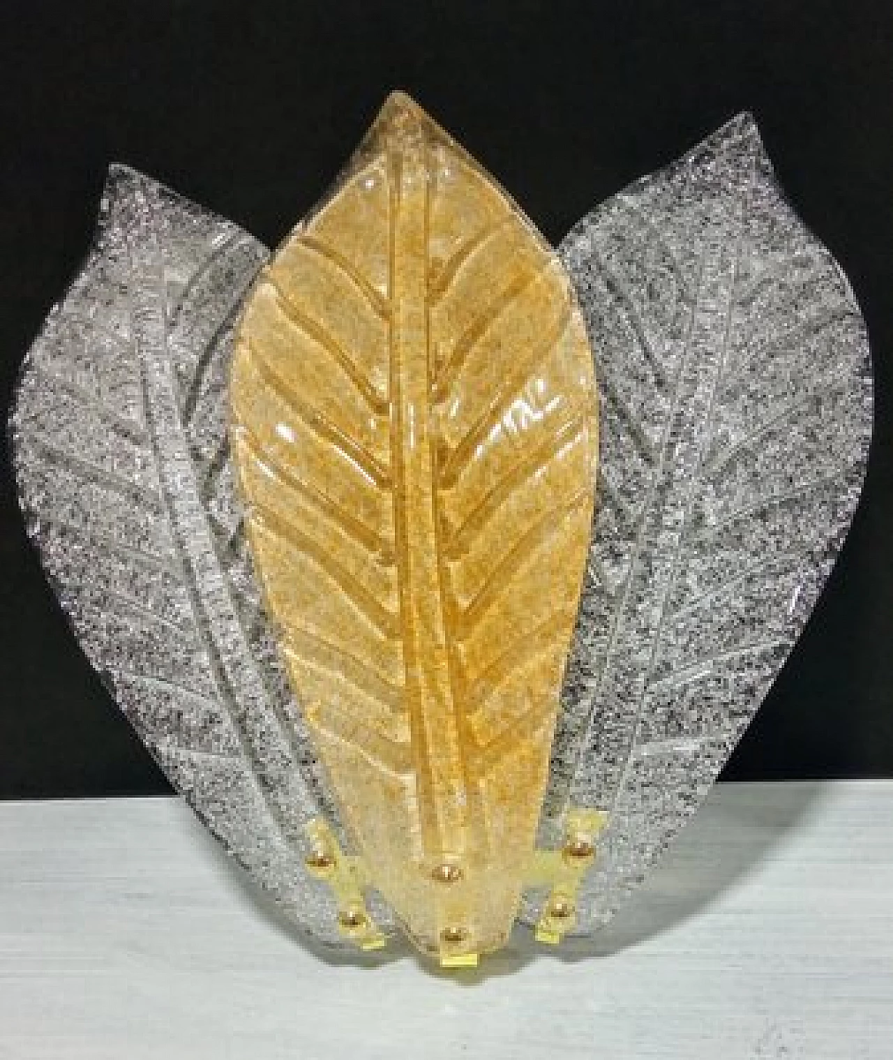 Coppia di applique con foglie in vetro di Murano, anni '80 5