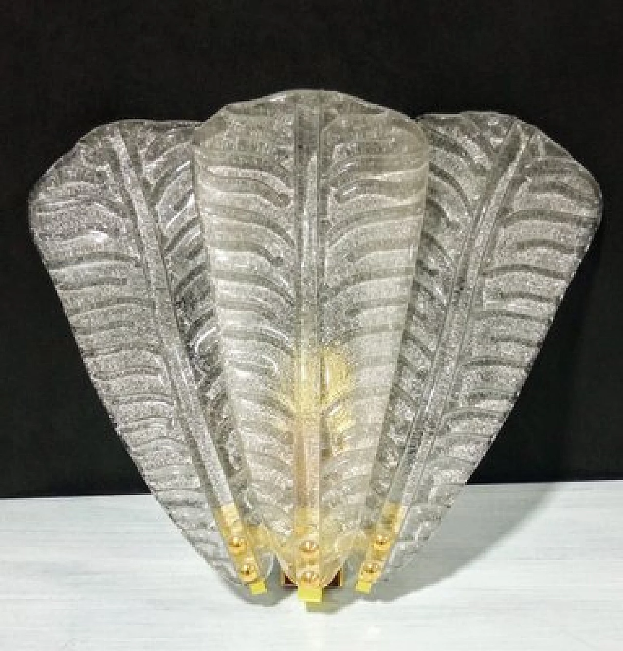 Coppia di applique in vetro di Murano e metallo, anni '80 5