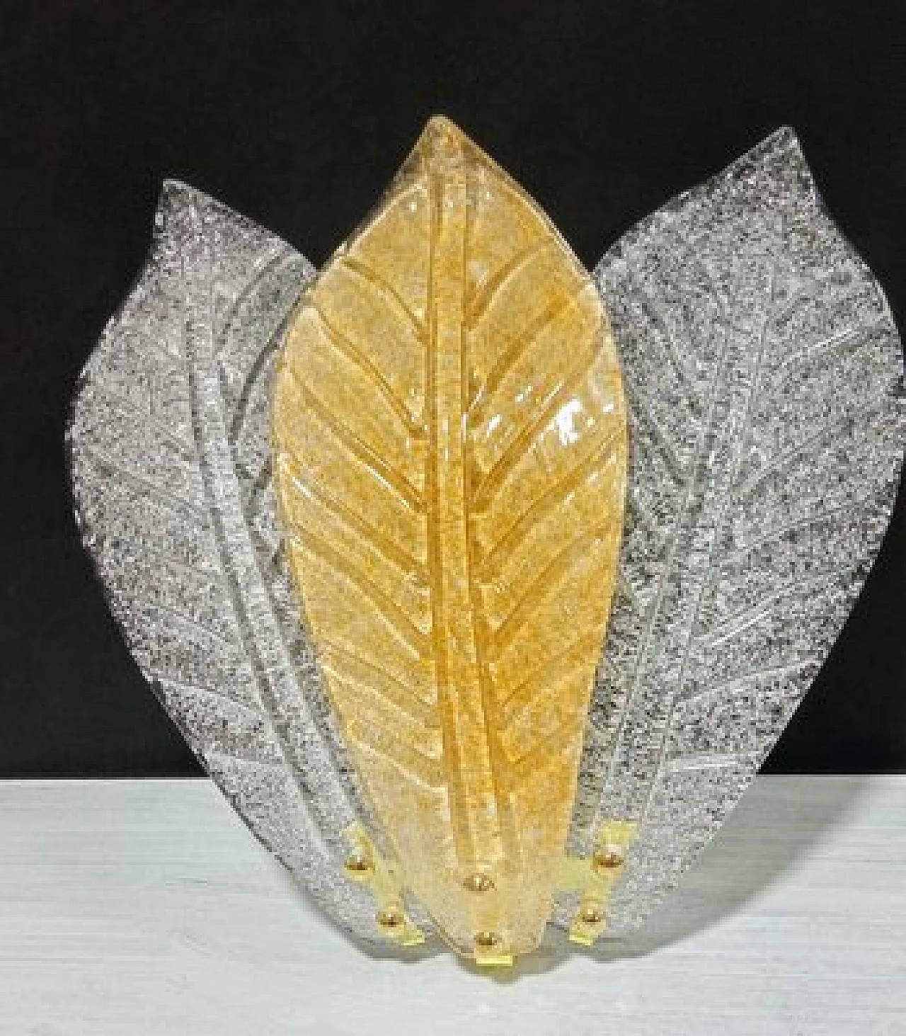 Coppia di applique con foglie in vetro di Murano, anni '80 6