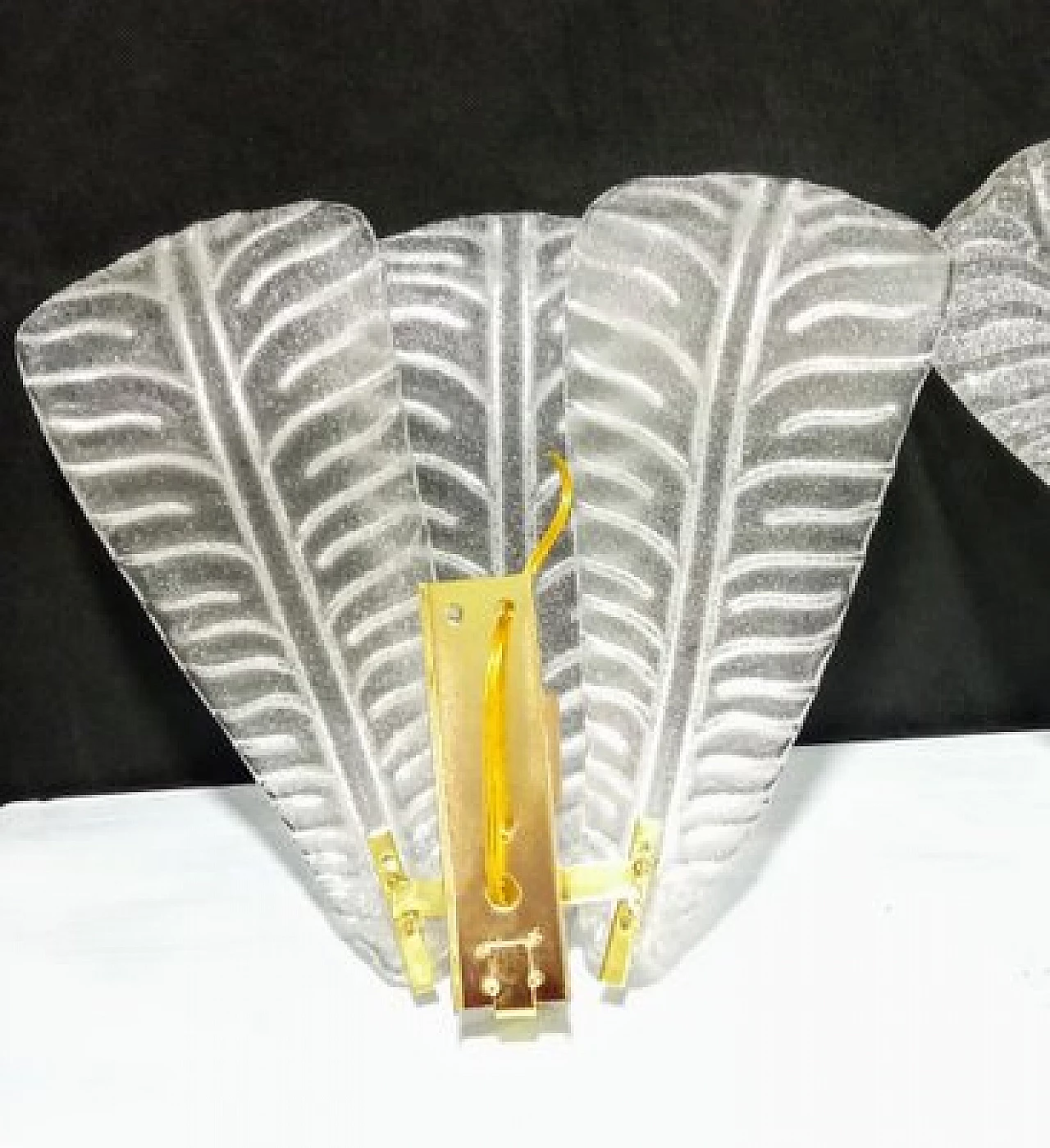 Coppia di applique in vetro di Murano e metallo, anni '80 7