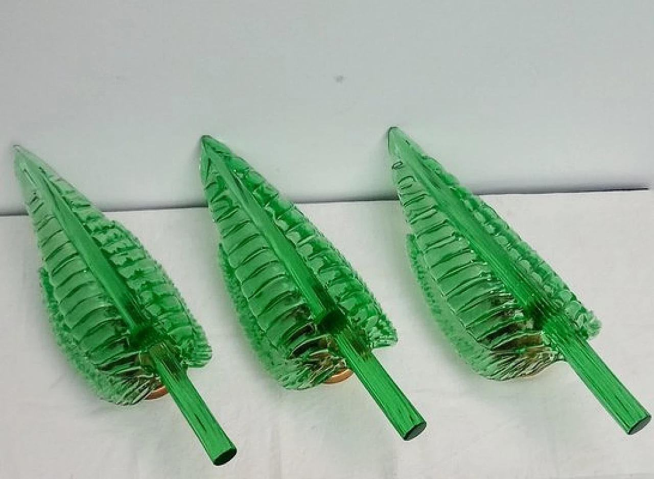 3 Applique foglia in vetro verde di Barovier & Toso, anni '50 6