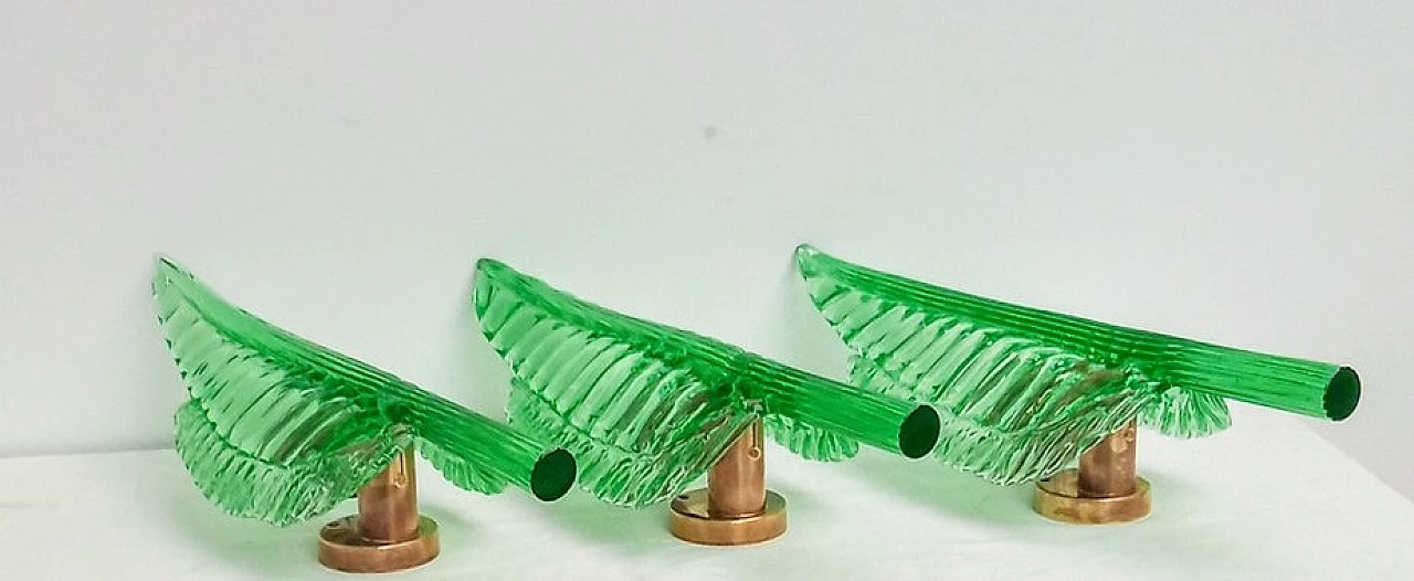 3 Applique foglia in vetro verde di Barovier & Toso, anni '50 7