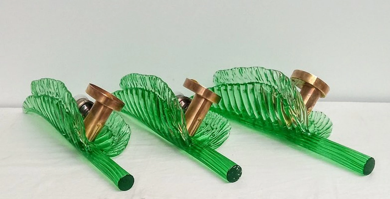 3 Leaf wall lights in green glass by Barovier & Toso, 1950s 11