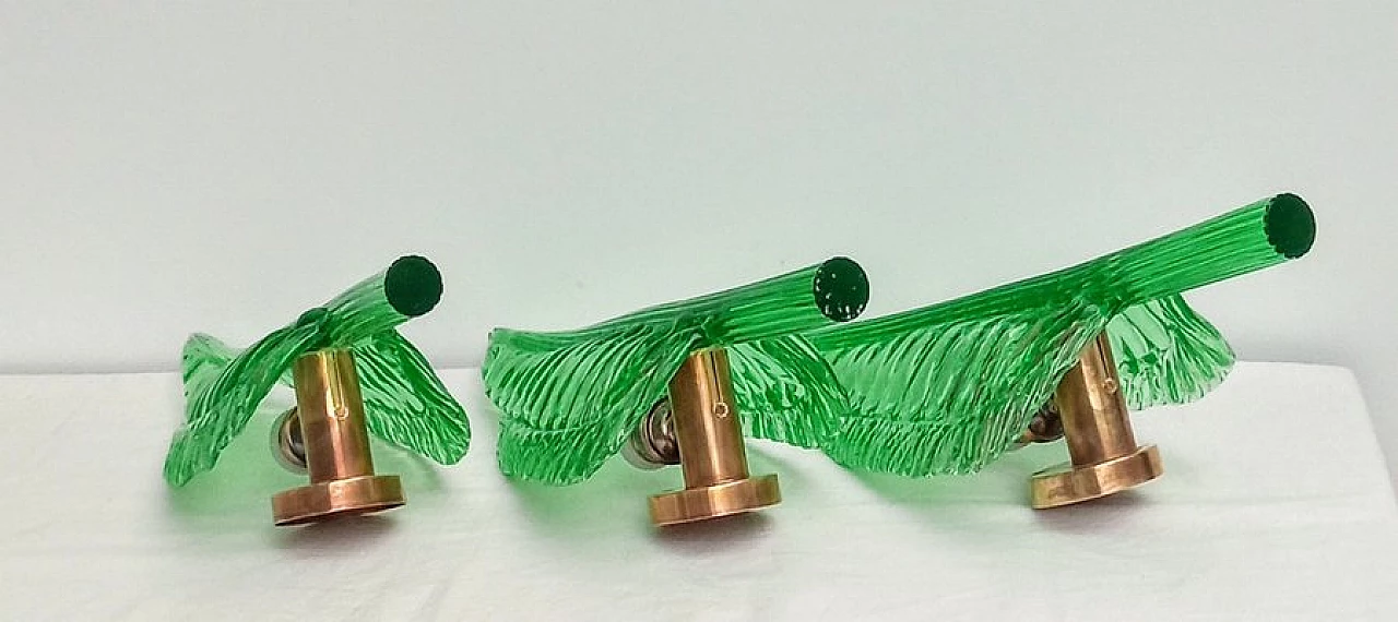 3 Leaf wall lights in green glass by Barovier & Toso, 1950s 15