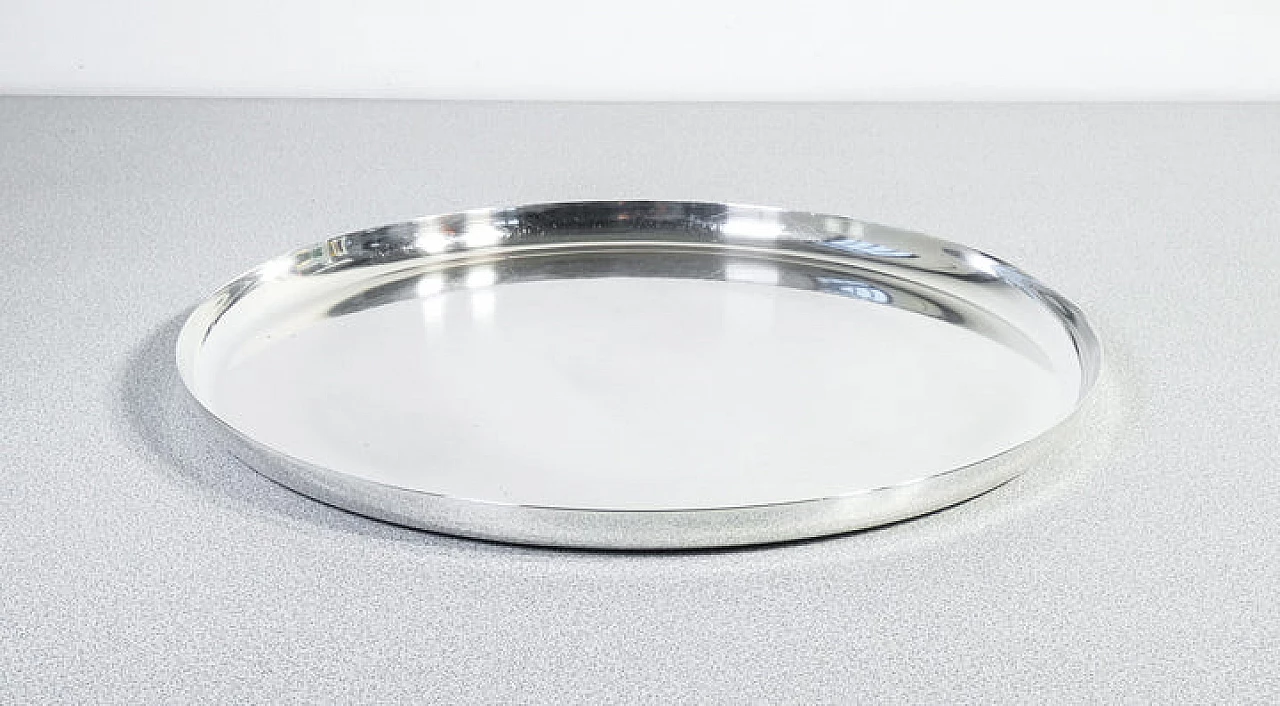 Round silver-plated metal tray by Christofle, 1980s 1