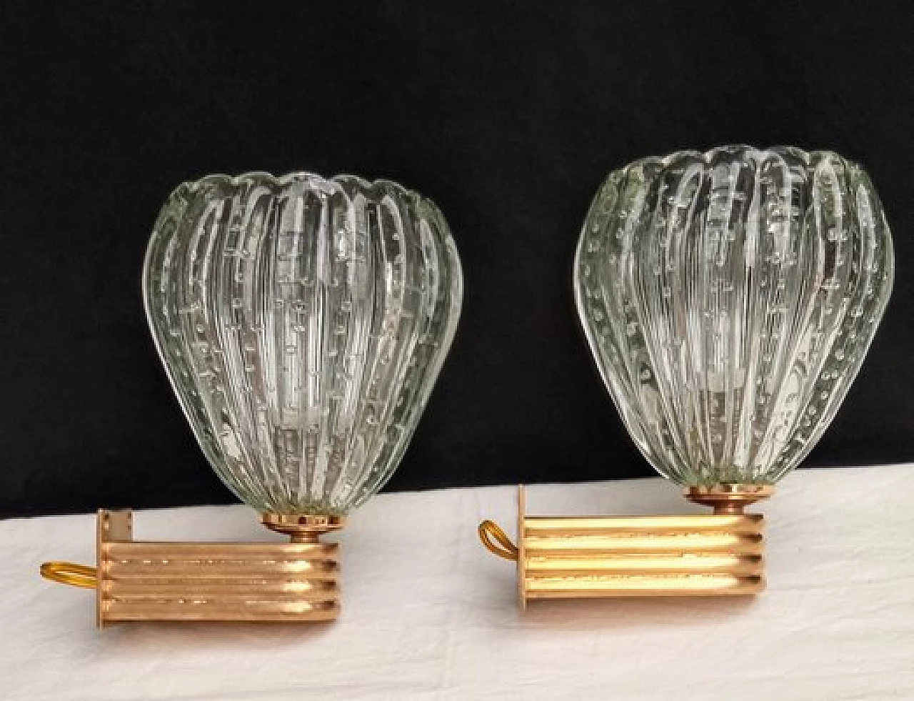 Pair of glass and brass wall lights by Barovier & Toso, 1970s 1