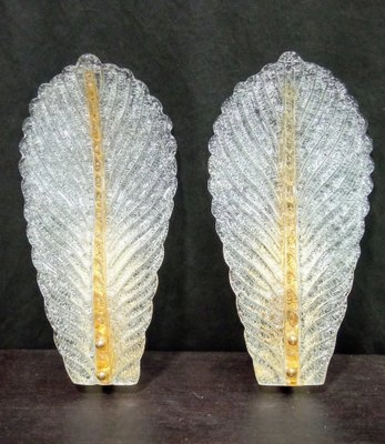 Pair of dew effect Murano glass and metal wall lights 1