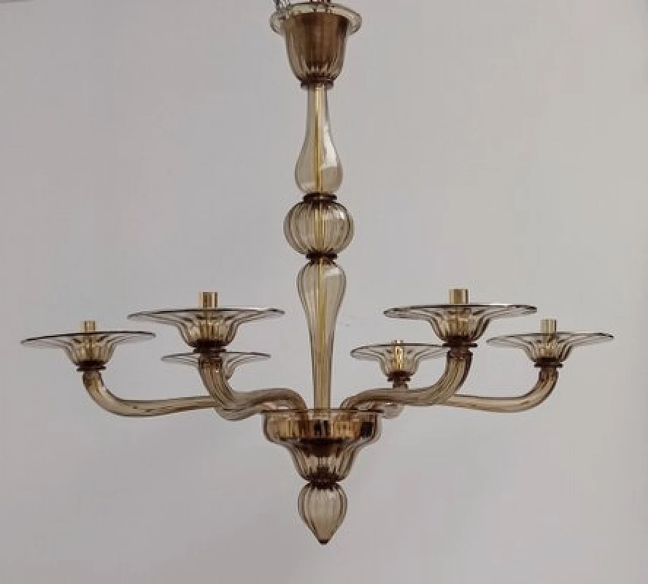 Lampadario in vetro di Murano fumé ambrato, anni '80 2