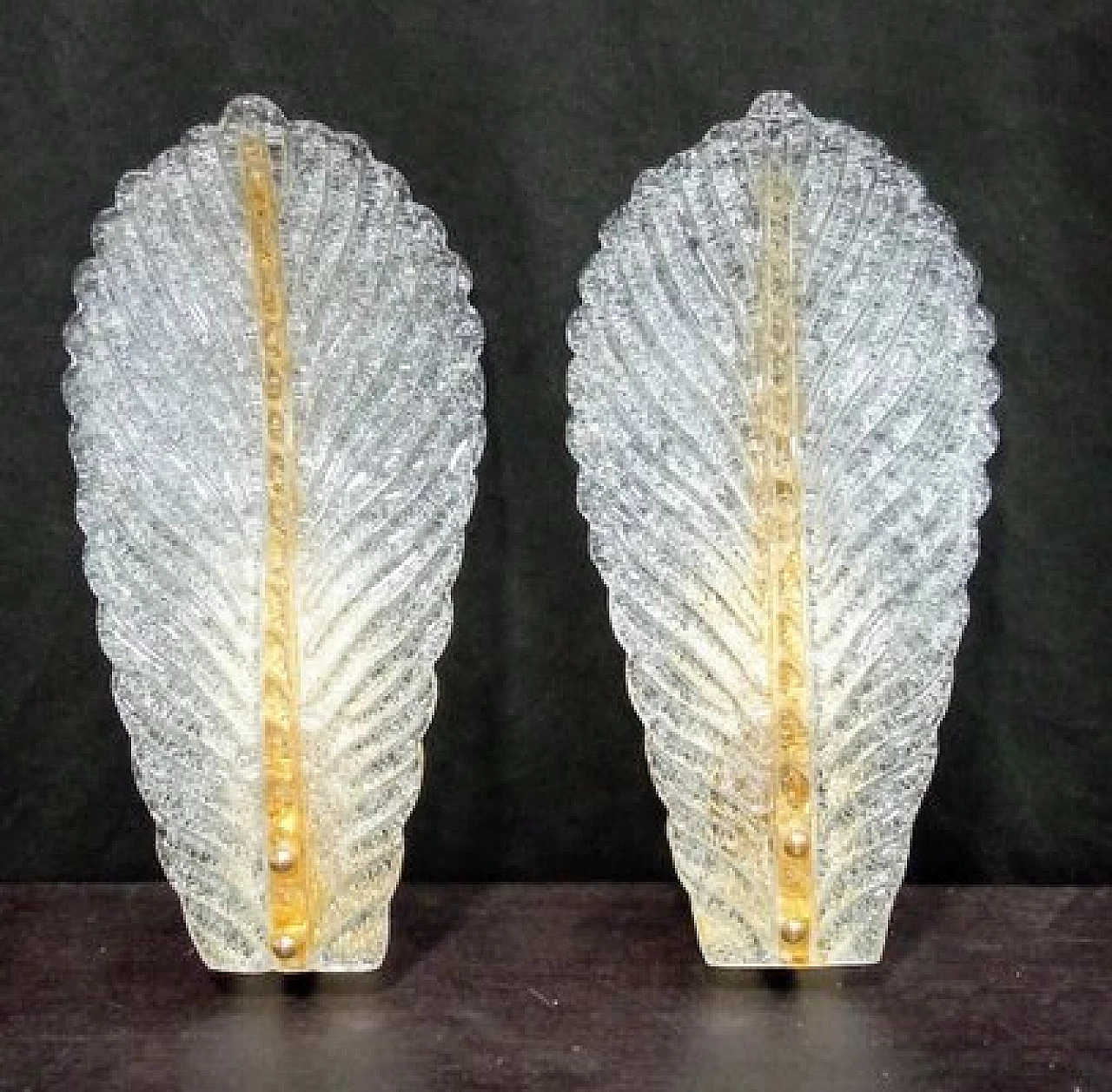 Pair of dew effect Murano glass and metal wall lights 2