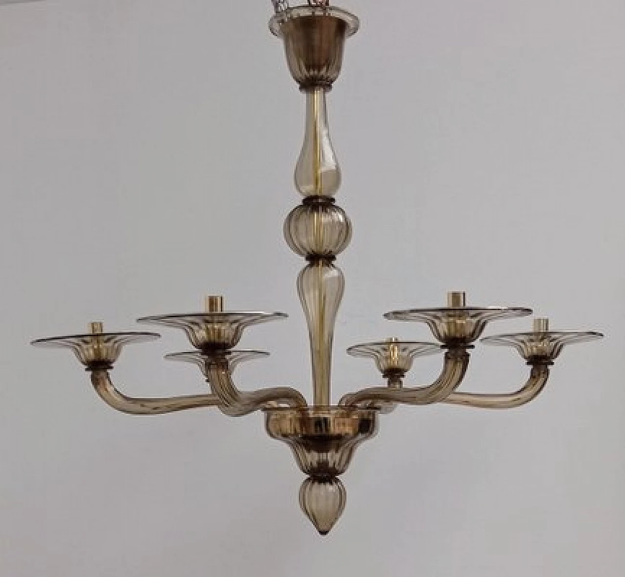 Lampadario in vetro di Murano fumé ambrato, anni '80 3