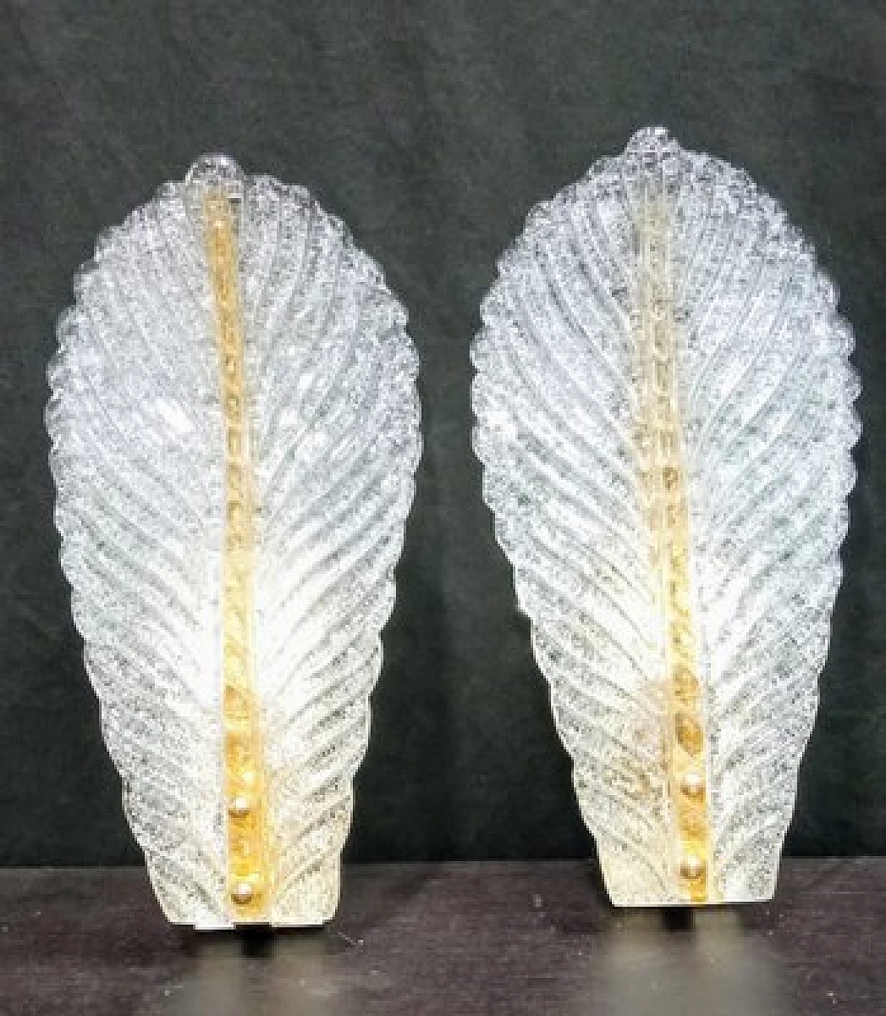 Pair of dew effect Murano glass and metal wall lights 3