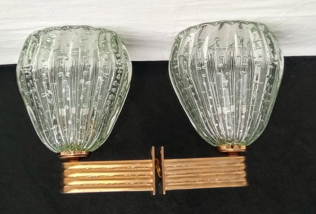 Pair of glass and brass wall lights by Barovier & Toso, 1970s 8