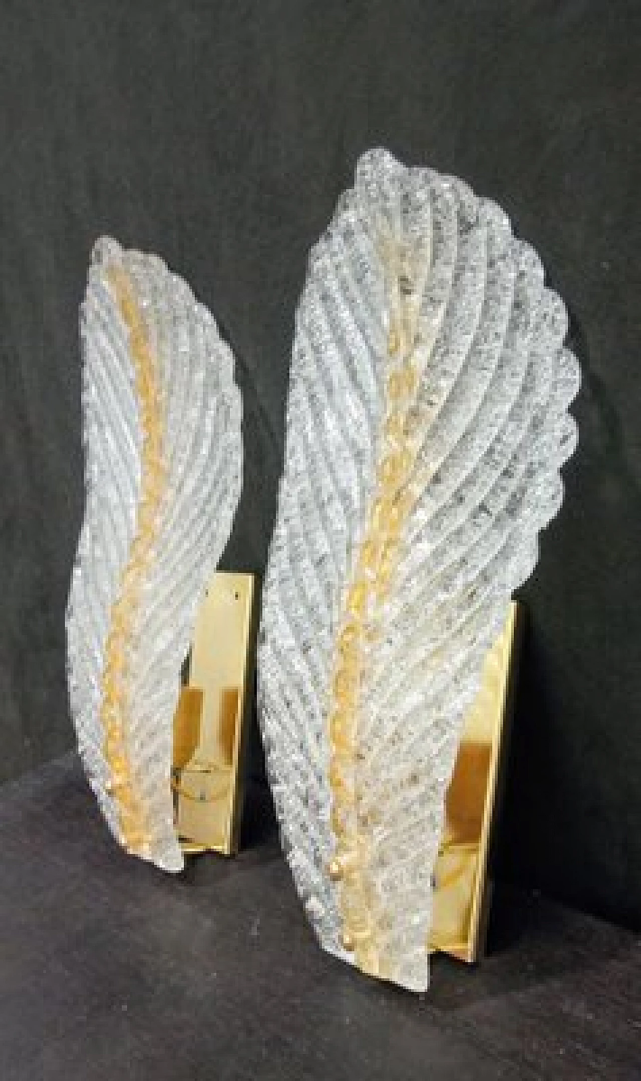 Pair of dew effect Murano glass and metal wall lights 10