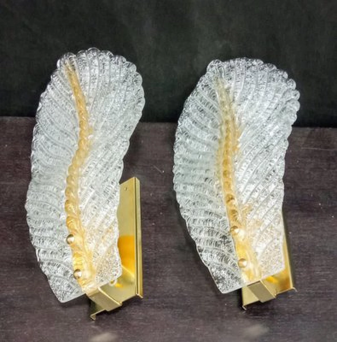 Pair of dew effect Murano glass and metal wall lights 13