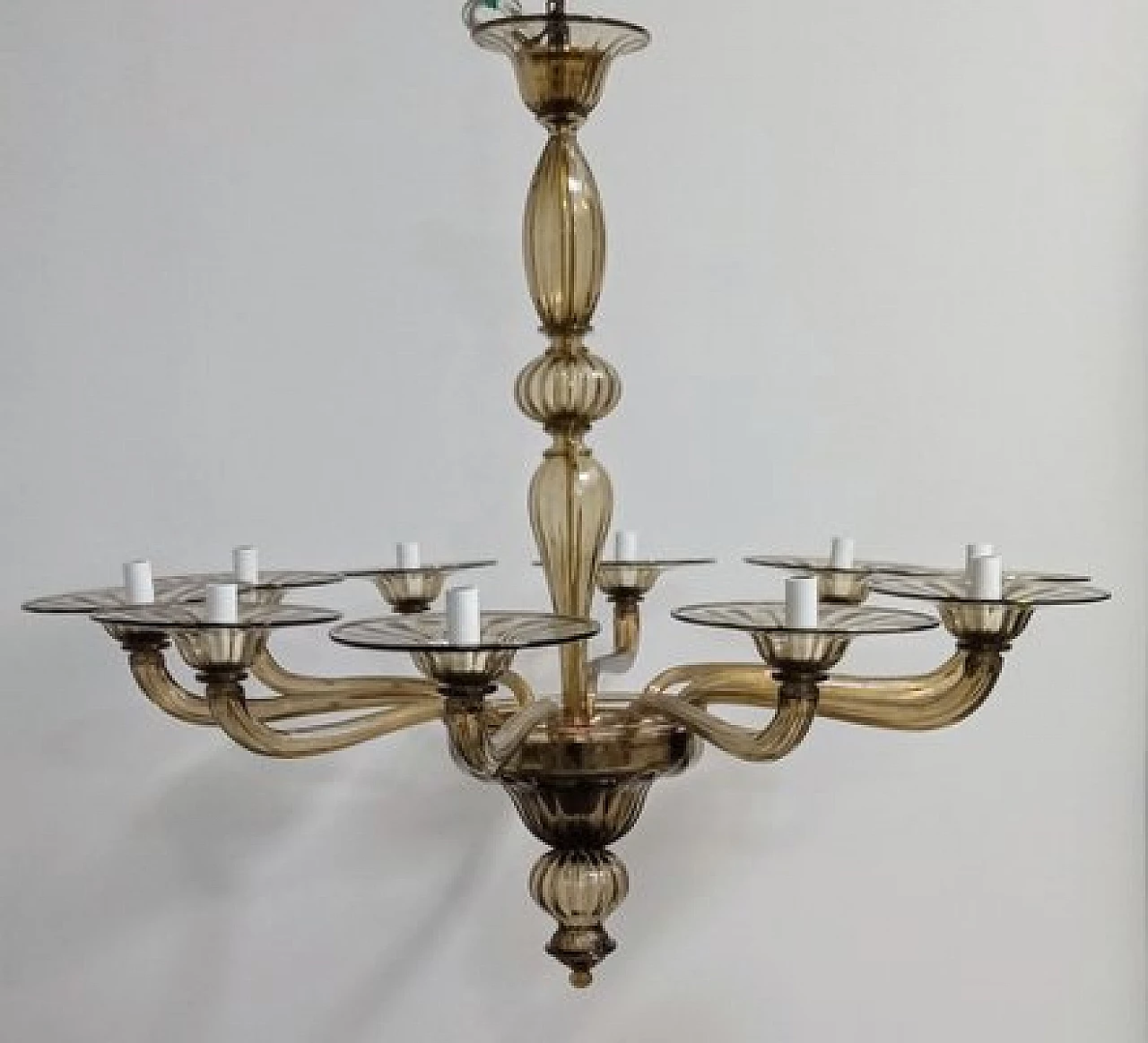 Amber smoked Murano glass chandelier by Cappellin, 1970s 7