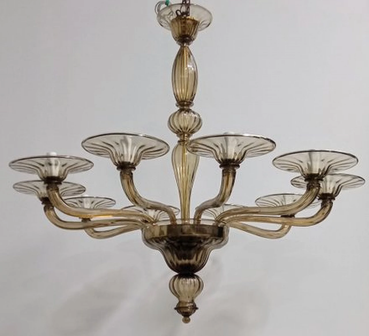 Amber smoked Murano glass chandelier by Cappellin, 1970s 12