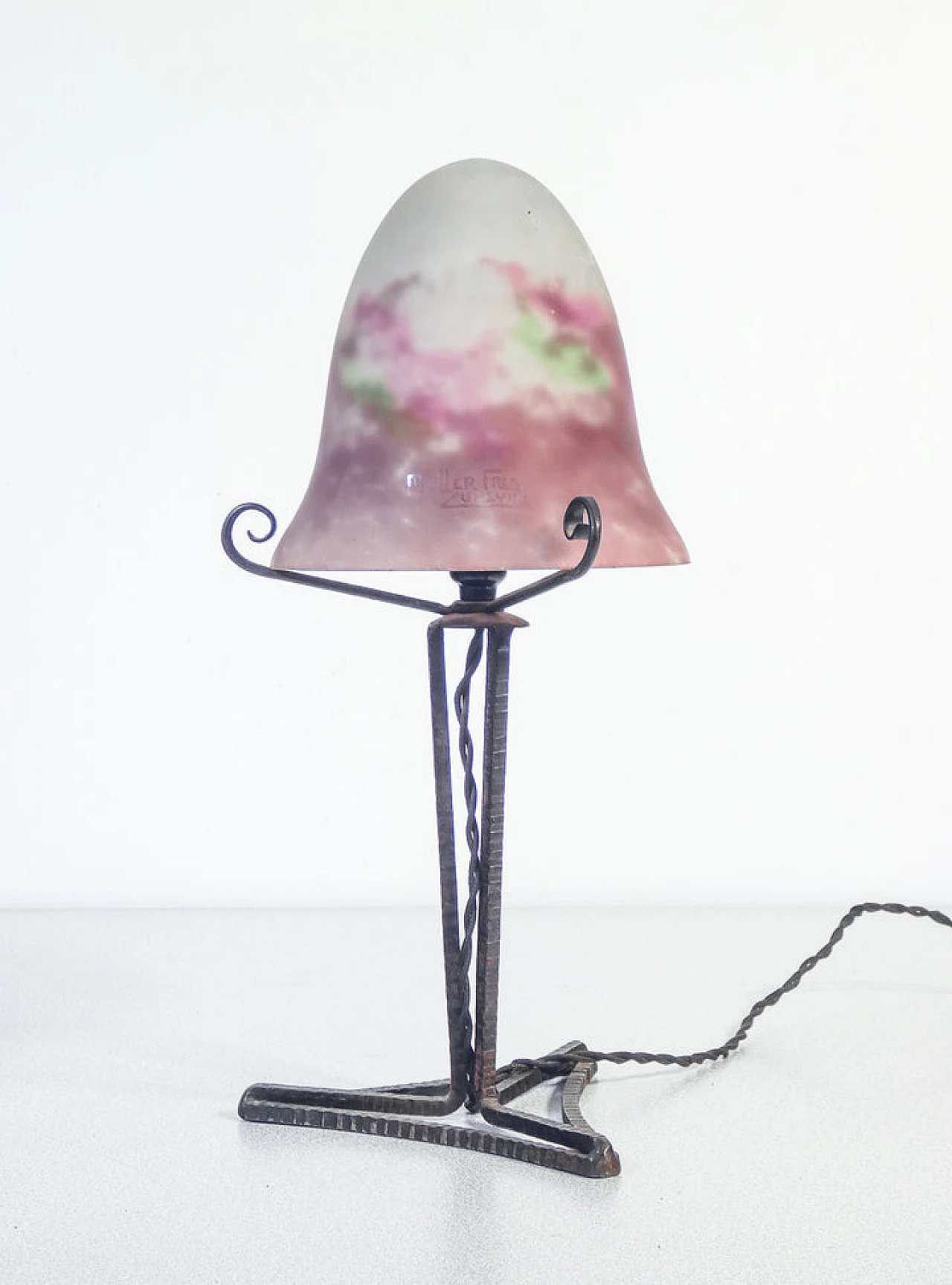 Metal and glass table lamp by Muller Frères, 1920s 5