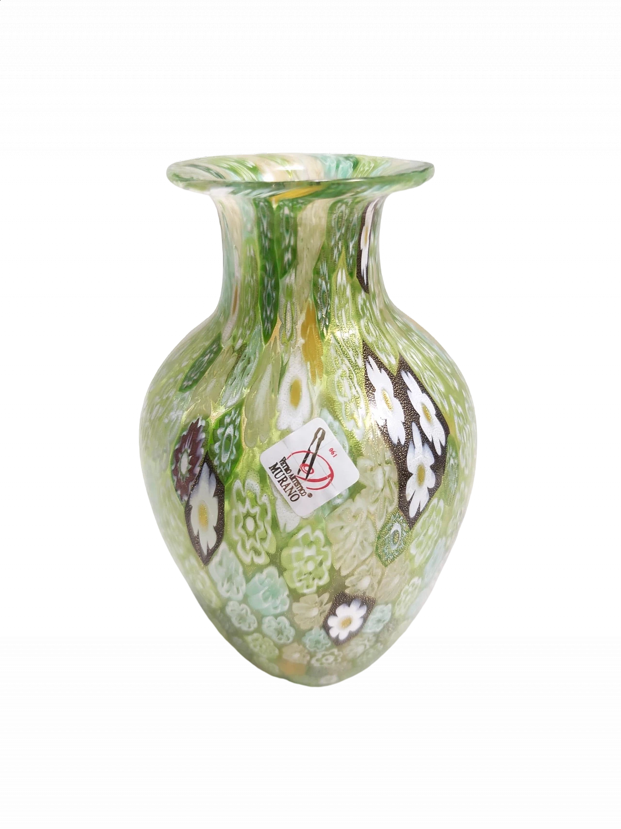 Vaso in vetro di Murano con murrine e foglia d'oro, anni '80 13