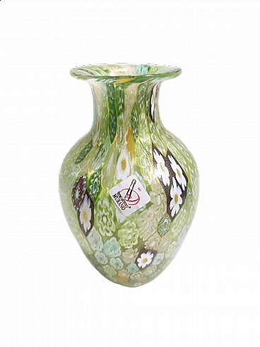Murano glass vase with murrine and gold leaf, 1980s