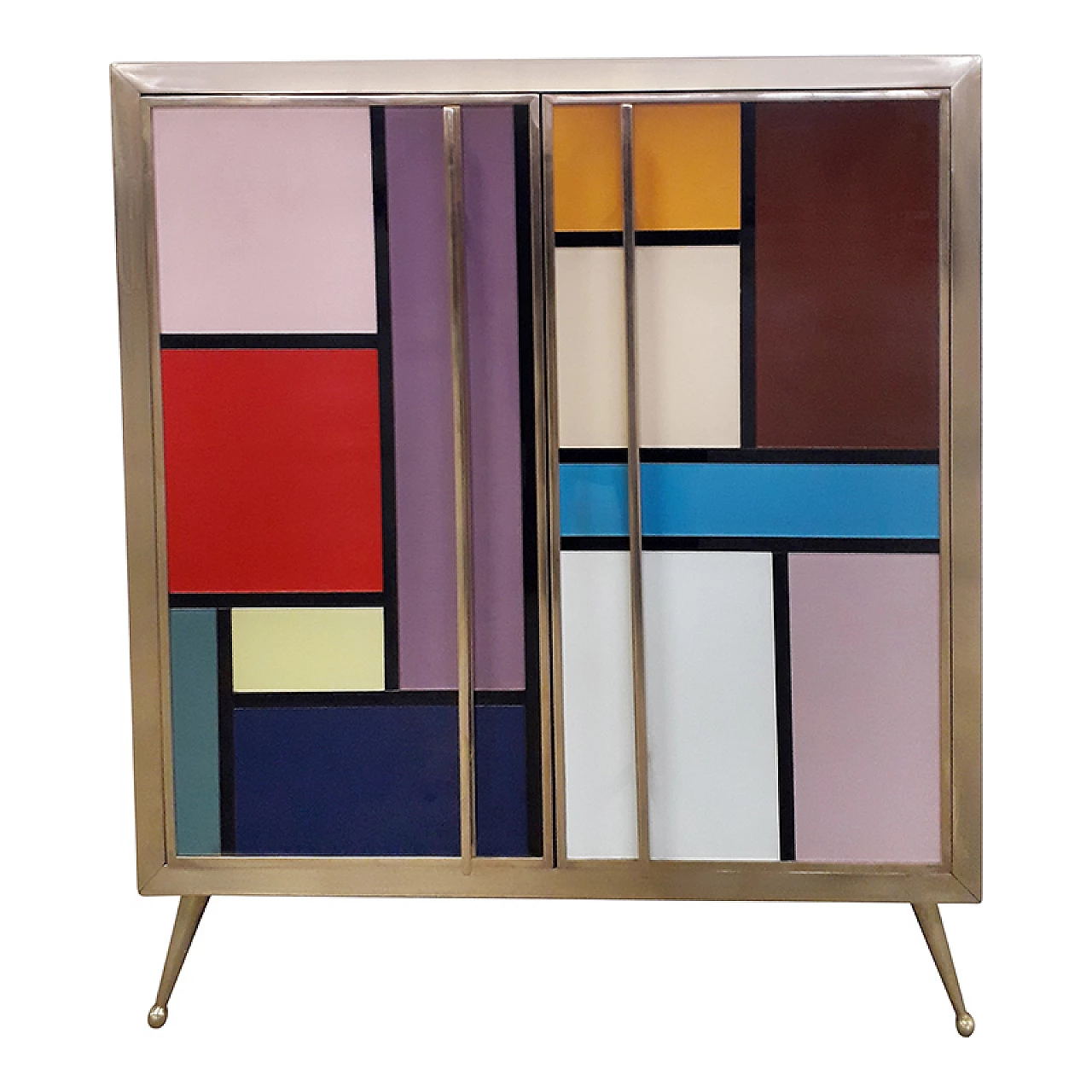 Mobile bar in vetro e ottone a due ante, anni '80 1