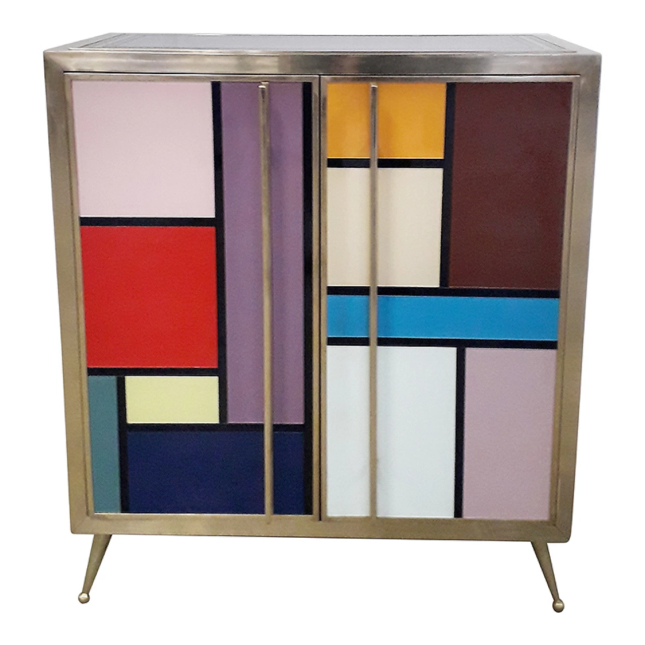 Mobile bar in vetro e ottone a due ante, anni '80 2