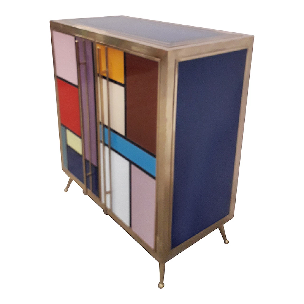 Mobile bar in vetro e ottone a due ante, anni '80 5