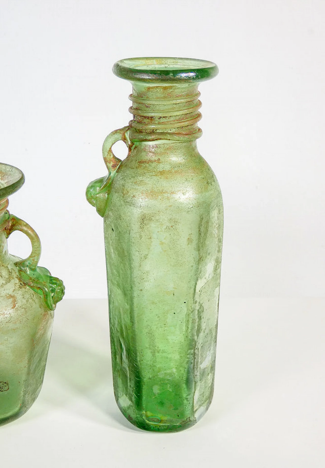 Pair of green scavo blown glass vases 3