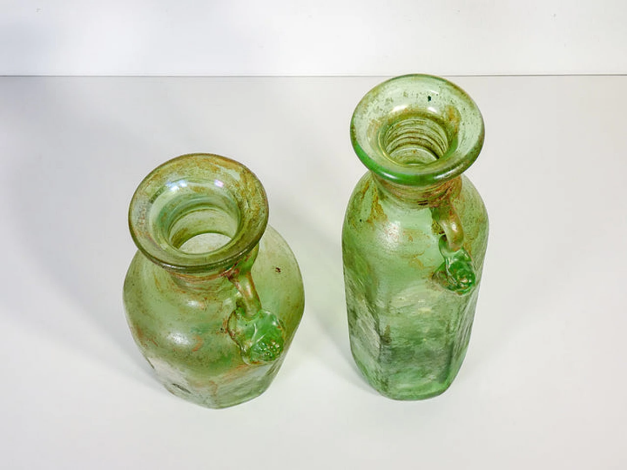 Pair of green scavo blown glass vases 6