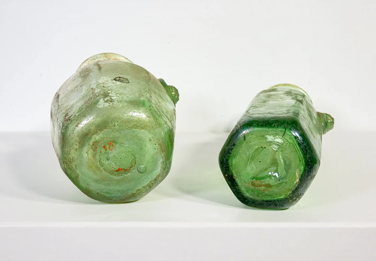 Pair of green scavo blown glass vases 7