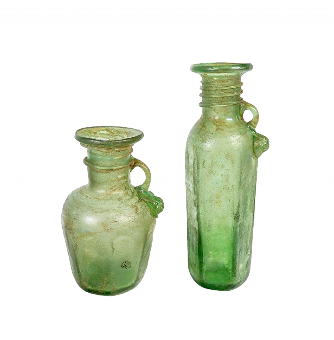 Pair of green scavo blown glass vases 9