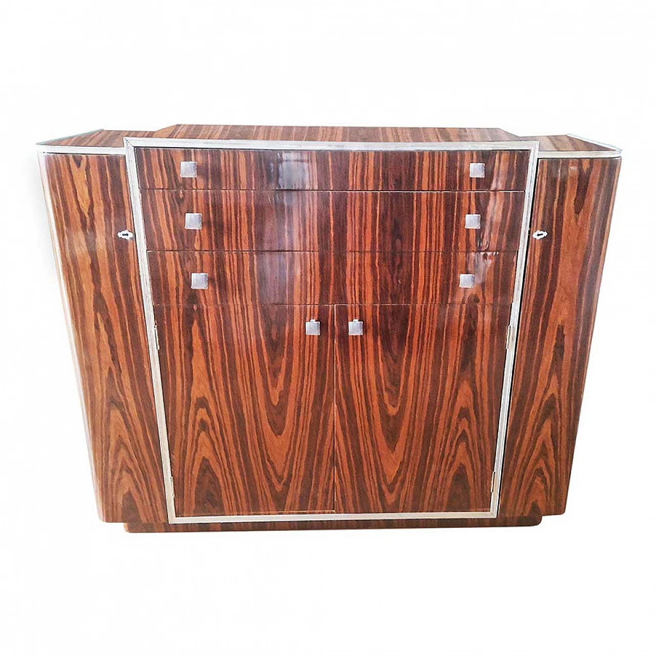 Mobile bar in legno con tre cassetti, anni '80 2