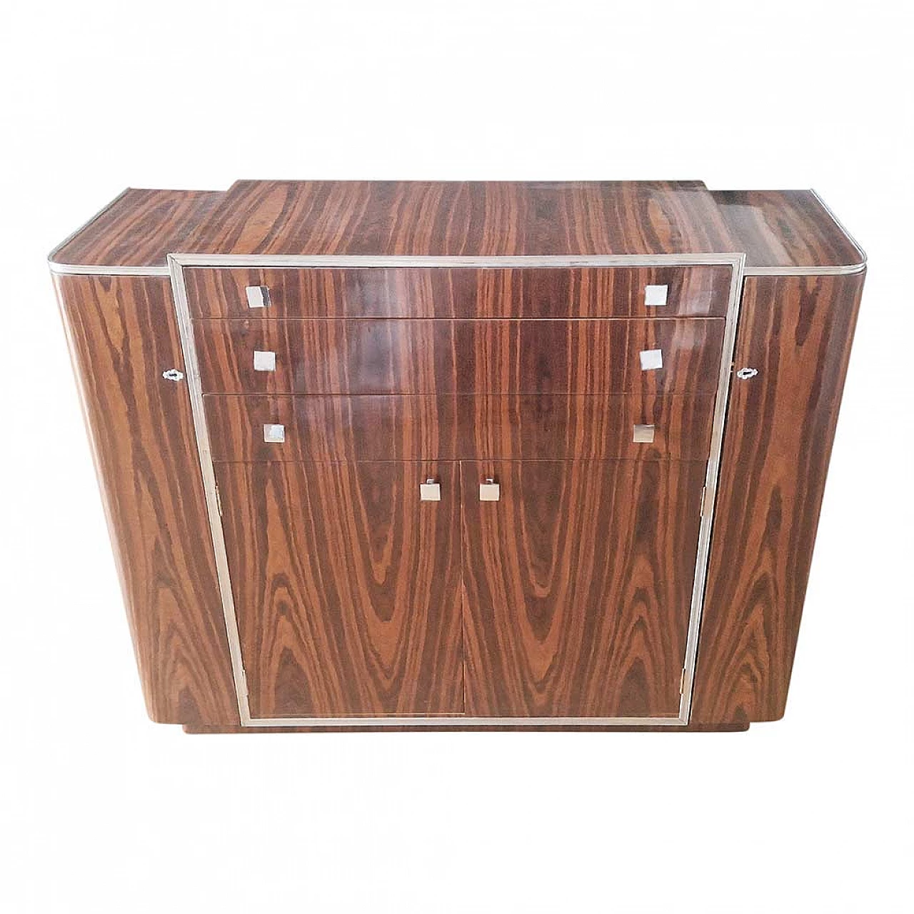 Mobile bar in legno con tre cassetti, anni '80 6