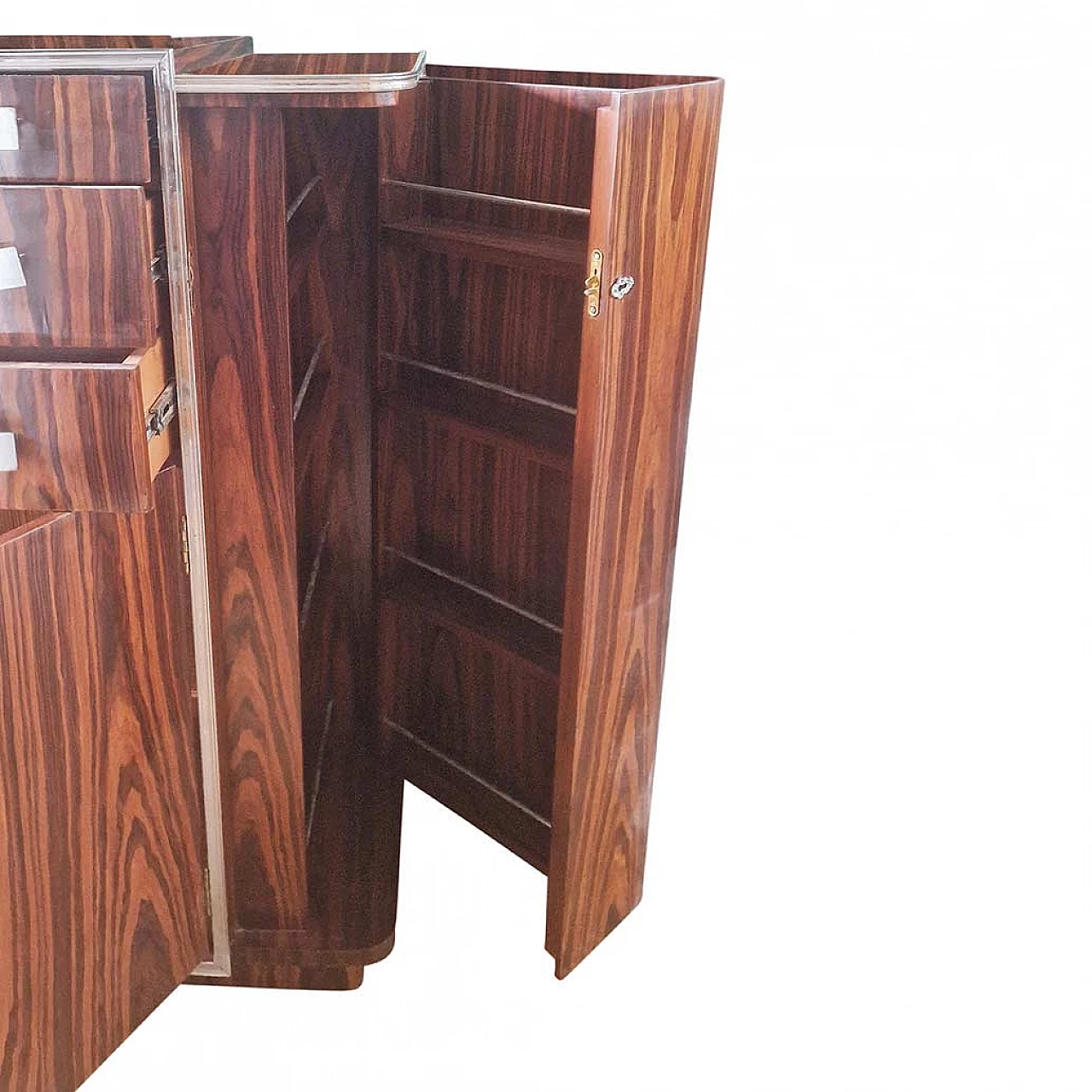 Mobile bar in legno con tre cassetti, anni '80 9