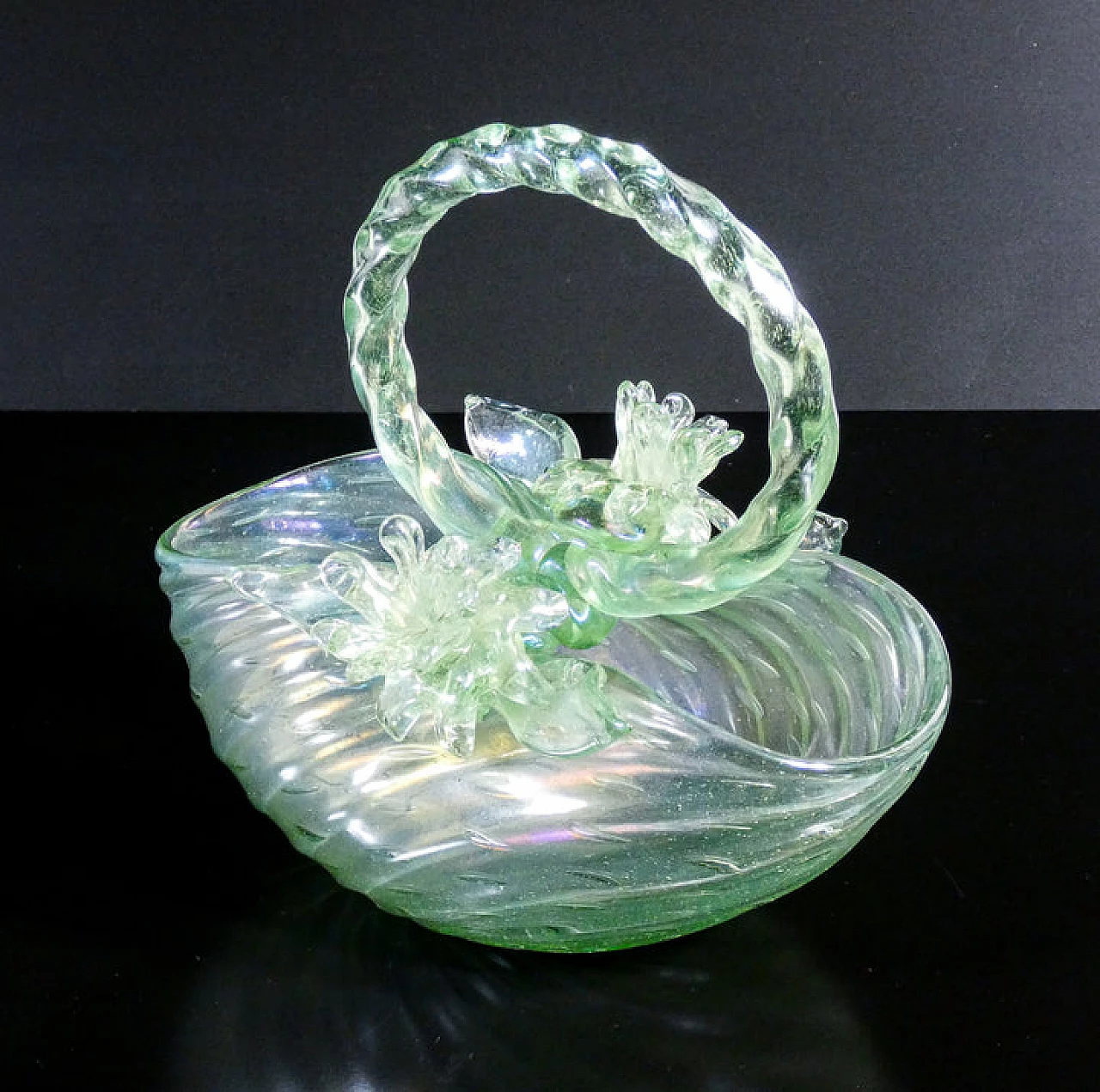 Iridescent glass basket by Archimede Seguso, 1950s 2